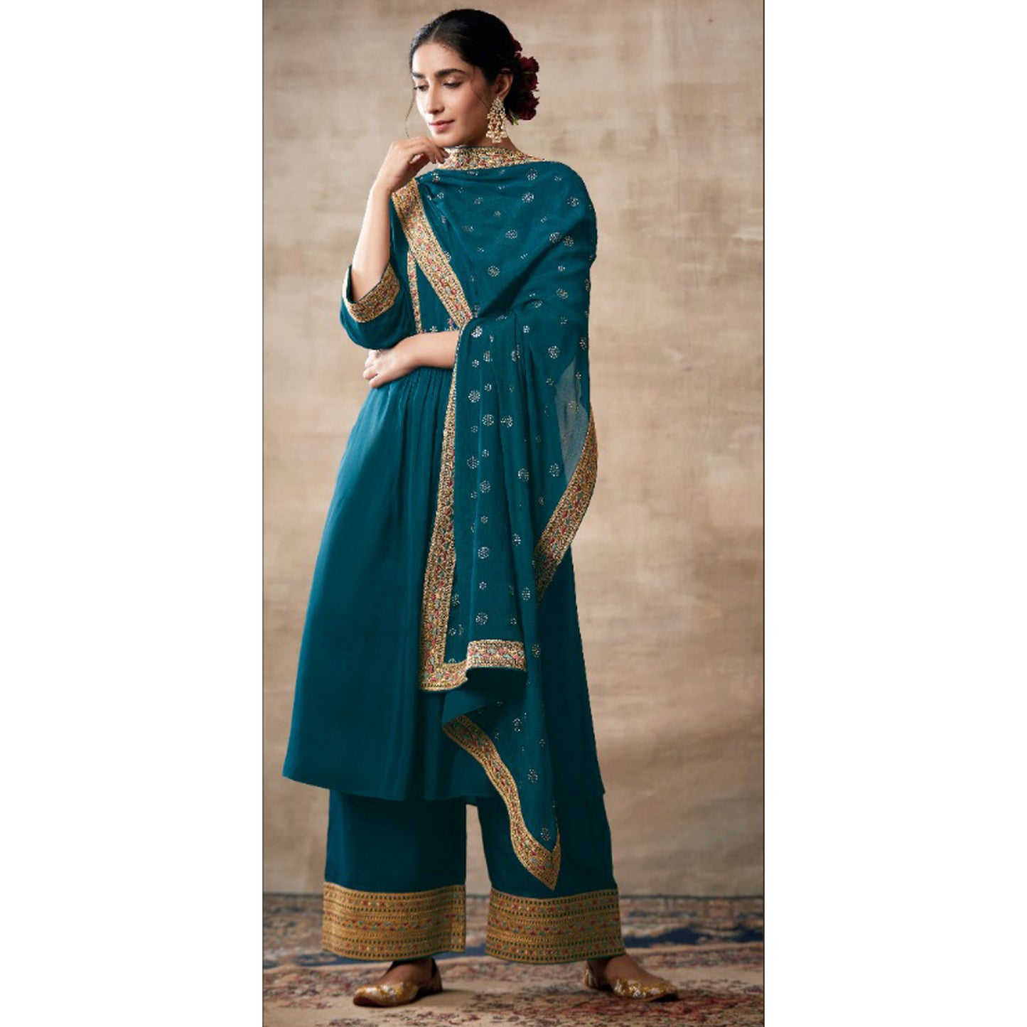 Indian Designer Stylish Embroidery Work Salwar Kameez Plazzo Suit