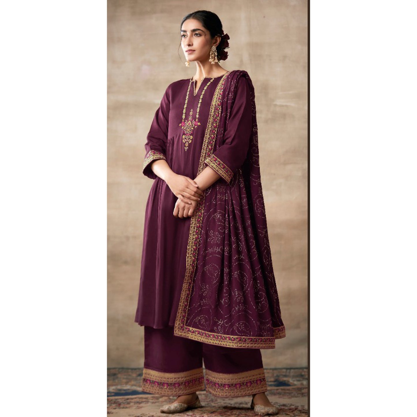 Indian Designer Stylish Embroidery Work Salwar Kameez Plazzo Suit