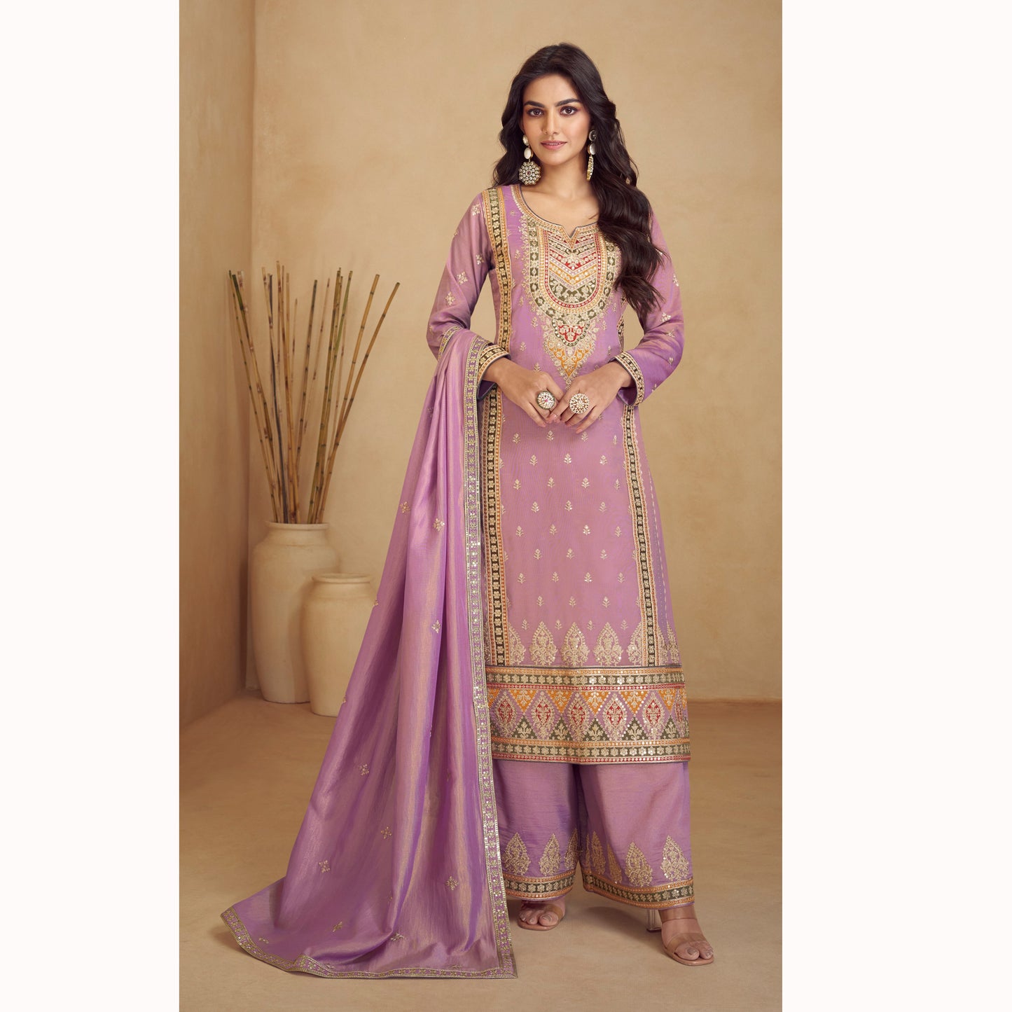 Pakistani Nikah Wear Salwar Kameez Palazzo Suit's With Printed Silk Georgette Work