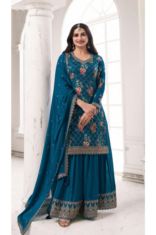 Wedding Wear With Embroidery Worked Salvar Kameez Plazzo Dress