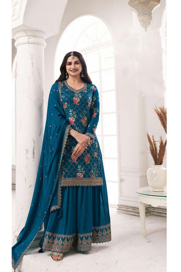 Wedding Wear With Embroidery Worked Salvar Kameez Plazzo Dress