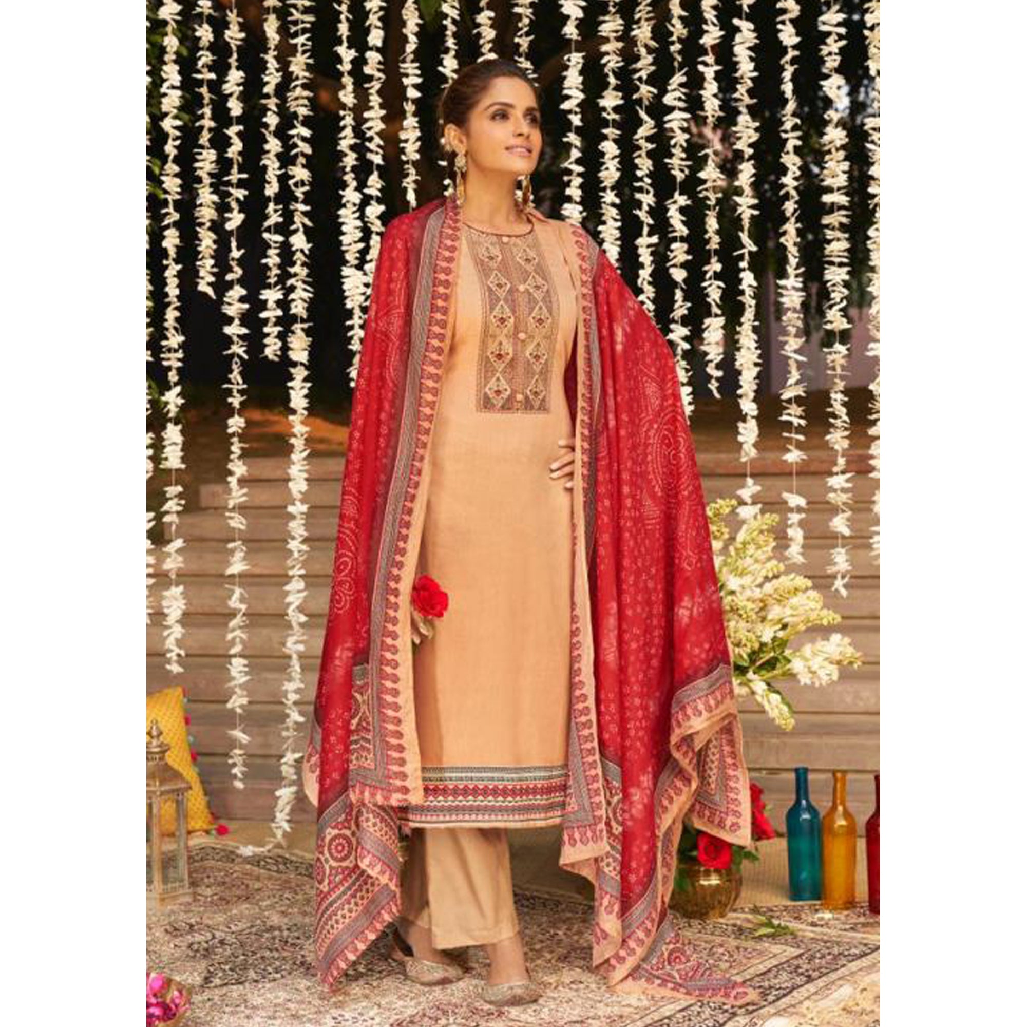 Designer Semi-Stitched Embroidery Work Reception Wear Salwar Kameez Pant Suits