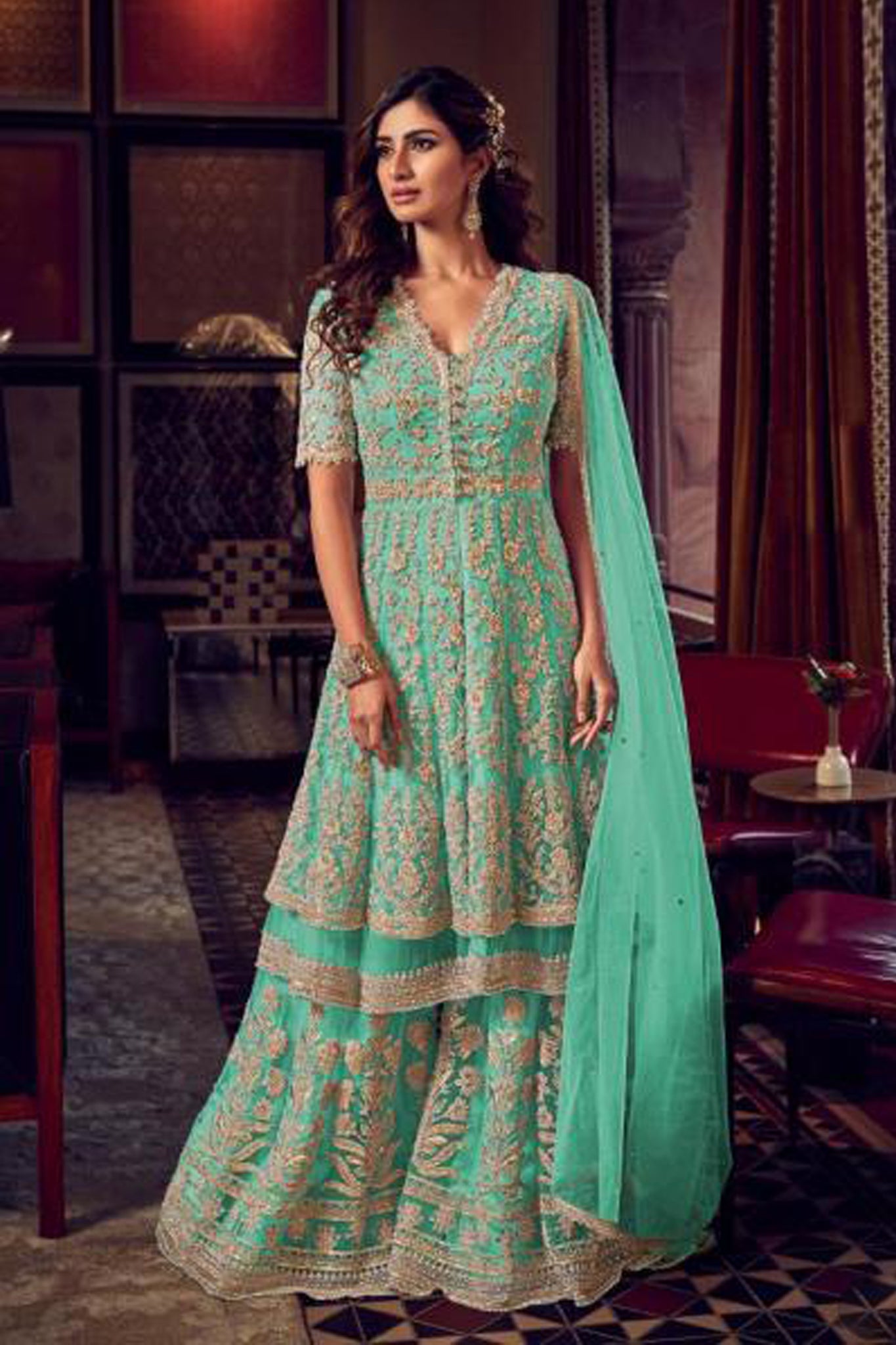 Indian Special Heavy Embroidery Worked  Plazzo Suit For Women