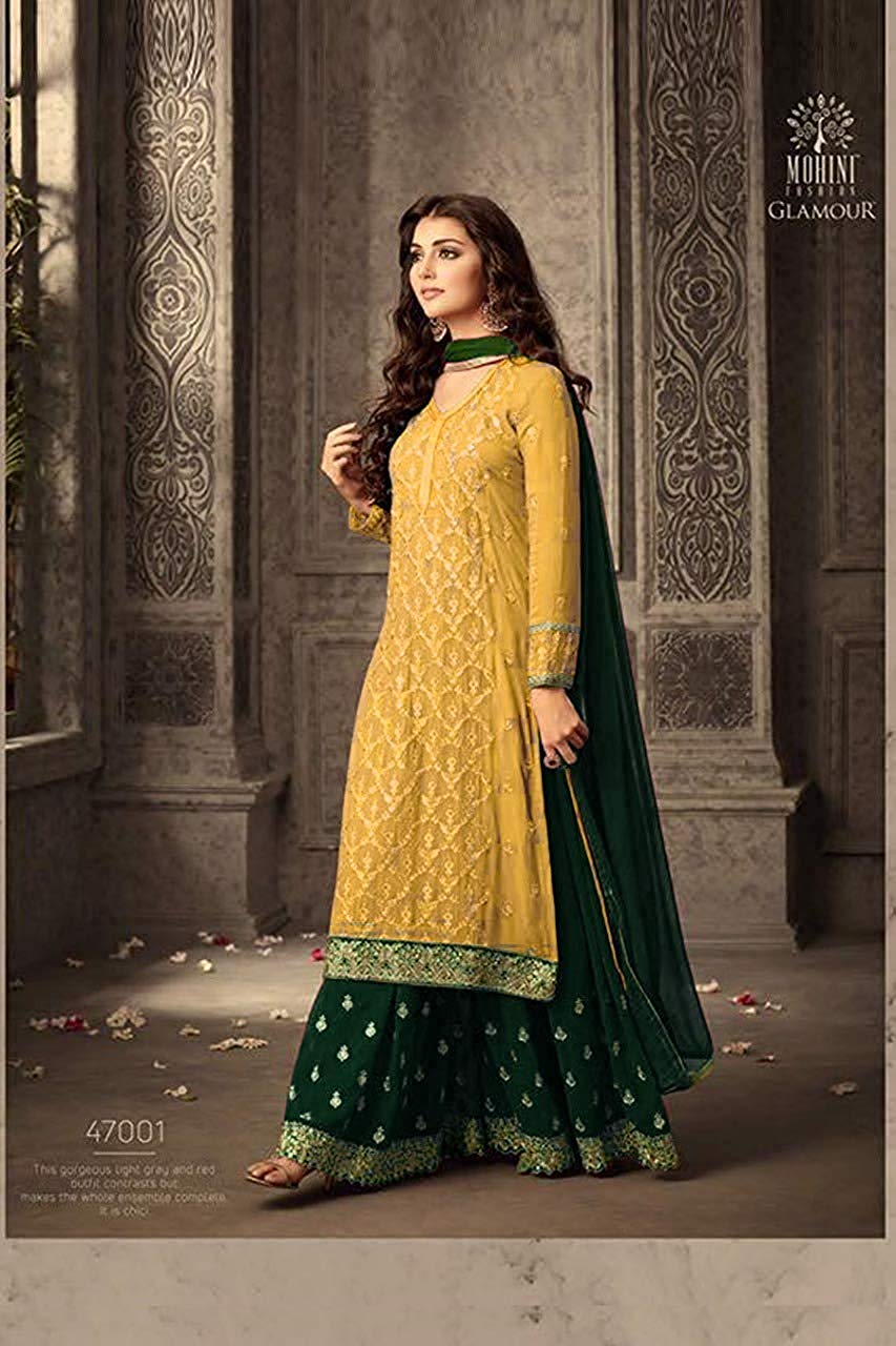 Yellow Dress Georgette Fabric & Embroidery Work Salwar Kameez Plazzo Suit