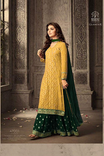 Yellow Dress Georgette Fabric & Embroidery Work Salwar Kameez Plazzo Suit