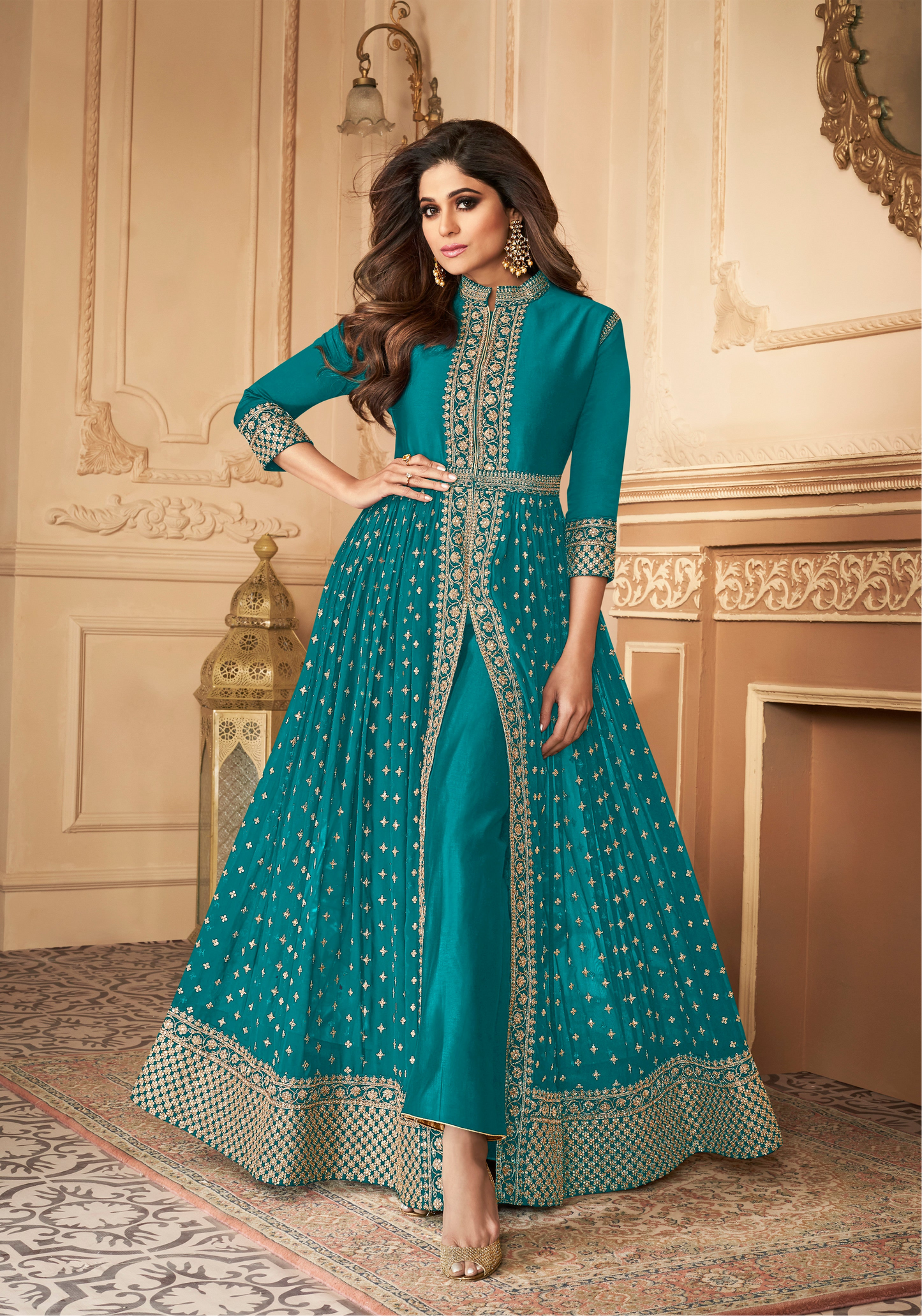 Turquoise Blue Color Eid Ramadan Festival Wear Stylish Anarkali Gown