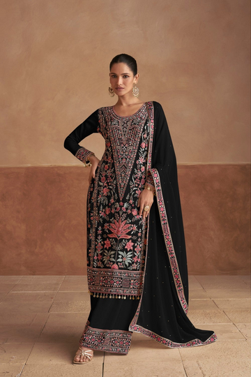 Pakistani Designer Chinon Fabric With Embroidery Work Anarkali Plazzo Suit