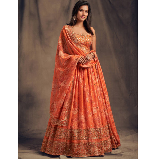 Orange Color Haldi Function Wear Readymade Lehenga Choli With Designer Dupatta