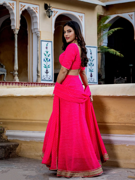 Beautiful Pink Color Georgette Fabric Party Wear Lehenga Choli