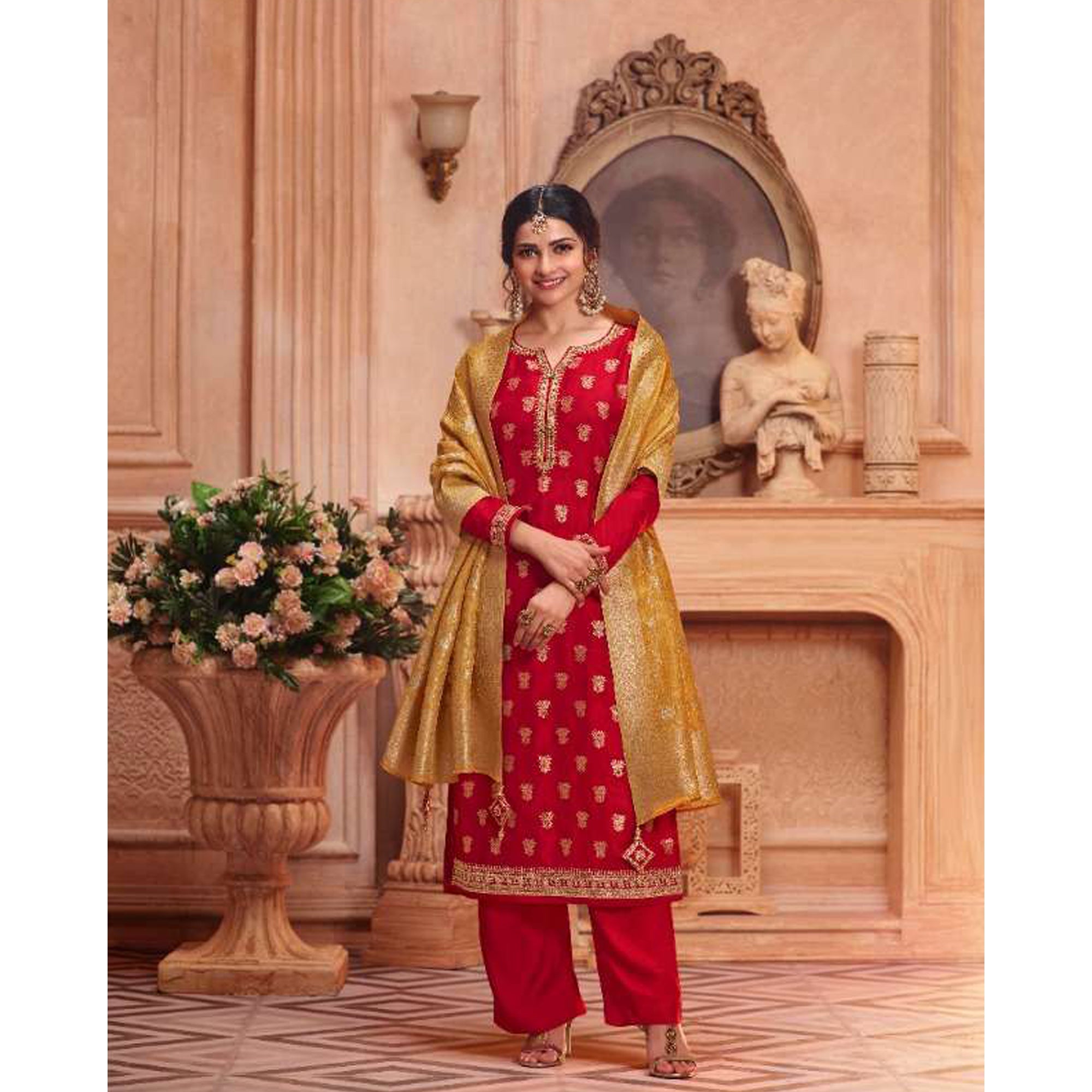 Indian Bridal Wedding Wear Salwar Kameez Plazzo-Pant Suits With Designer Dupatta