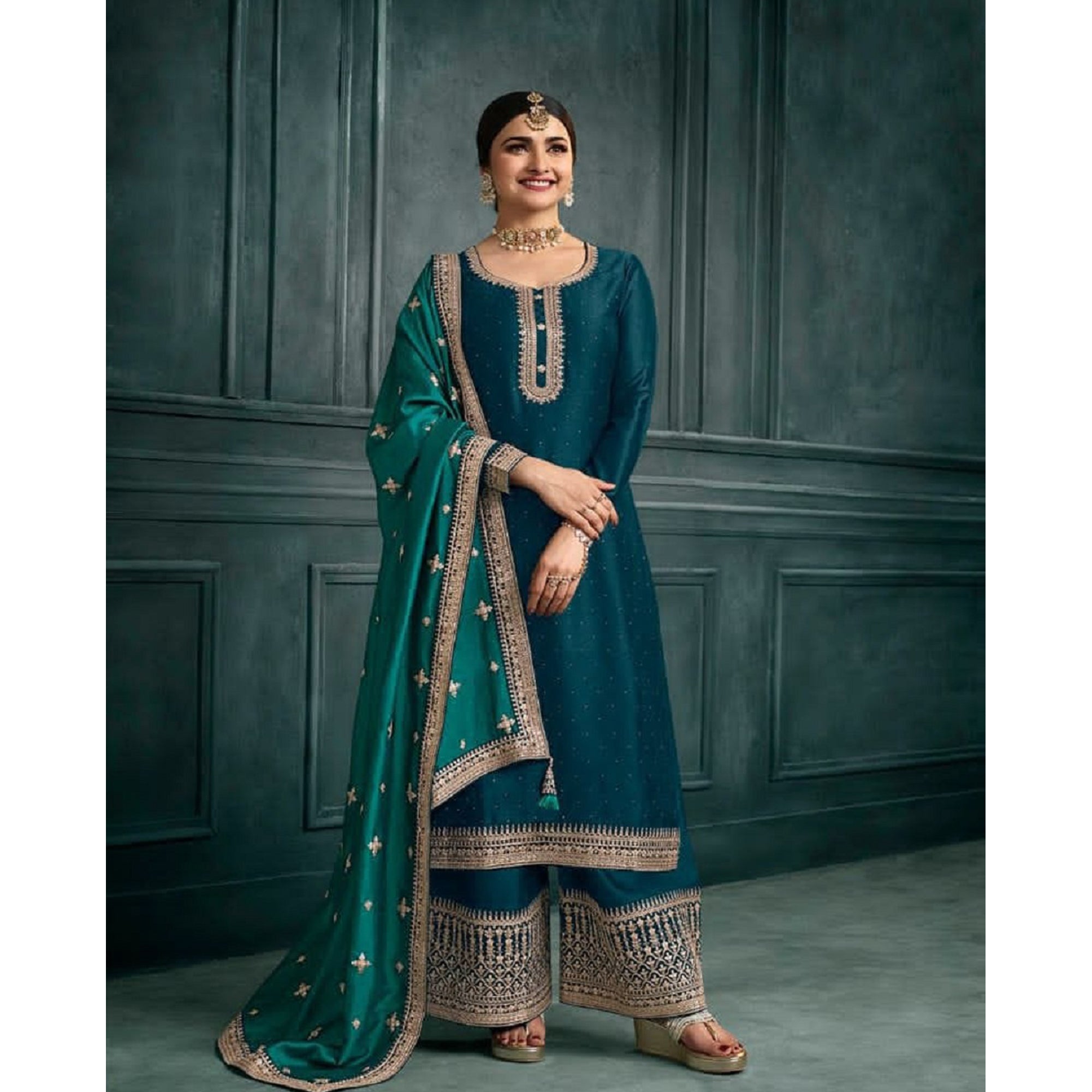 Pakistani Roka Nikah Wear Silk Georgette Fabric Salwar Kameez Suits with Embroidery Worked Dupatta