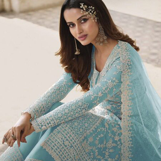 Indian Traditional Wear Salwar Kameez Suits Heavy Net Fabric Plazzo Dresses