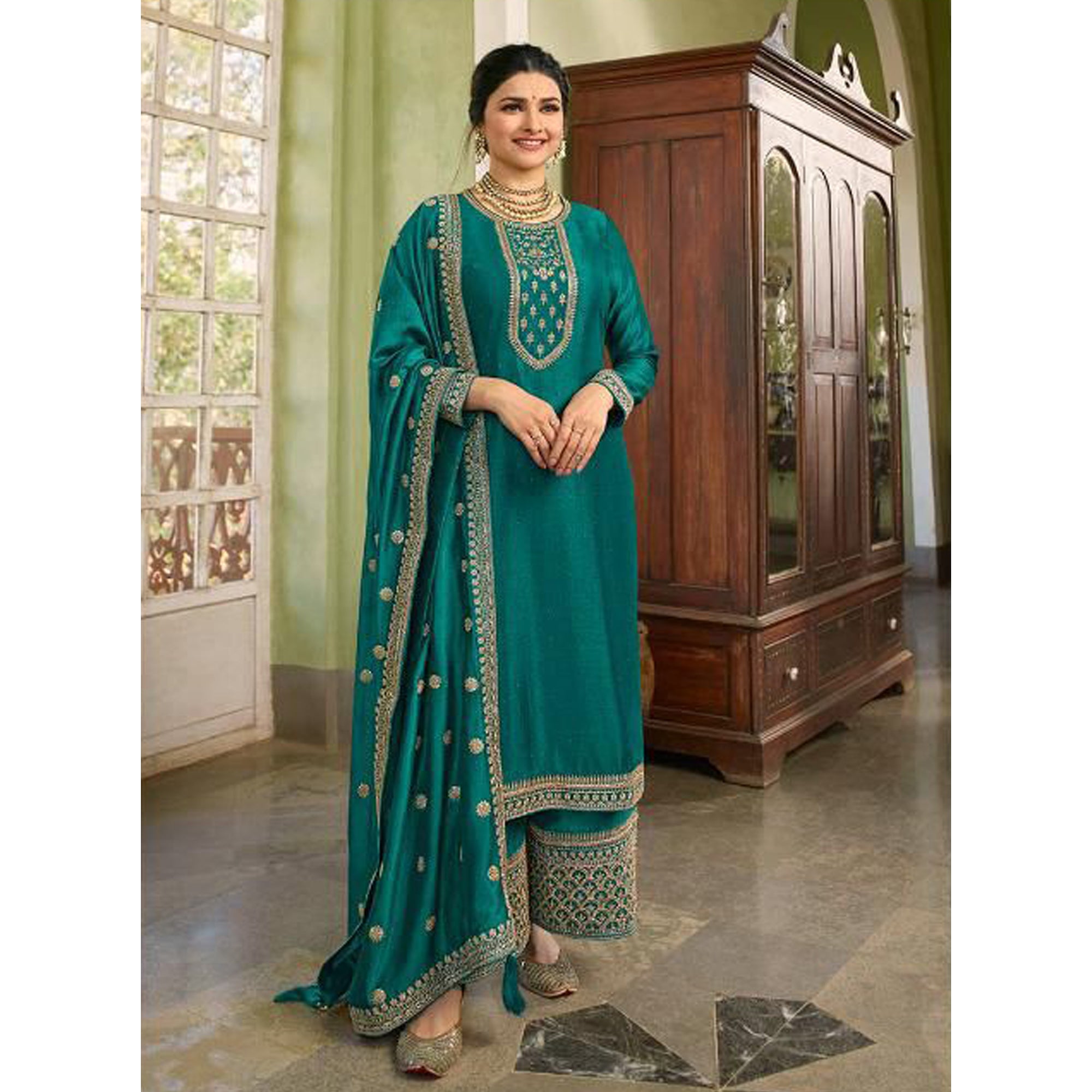 Heavy Embroidery Worked Indian Style Women's Salwar Kameez Plazzo Suits