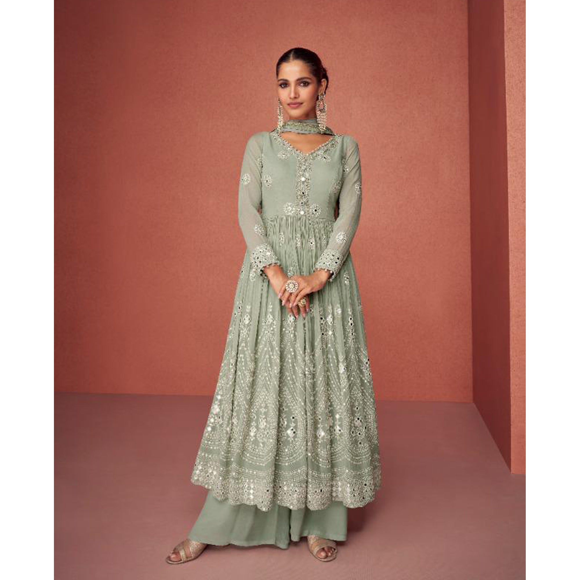 Roka Nikah Wear Women's Anarkali Style Salwar Kameez Plazzo Suits