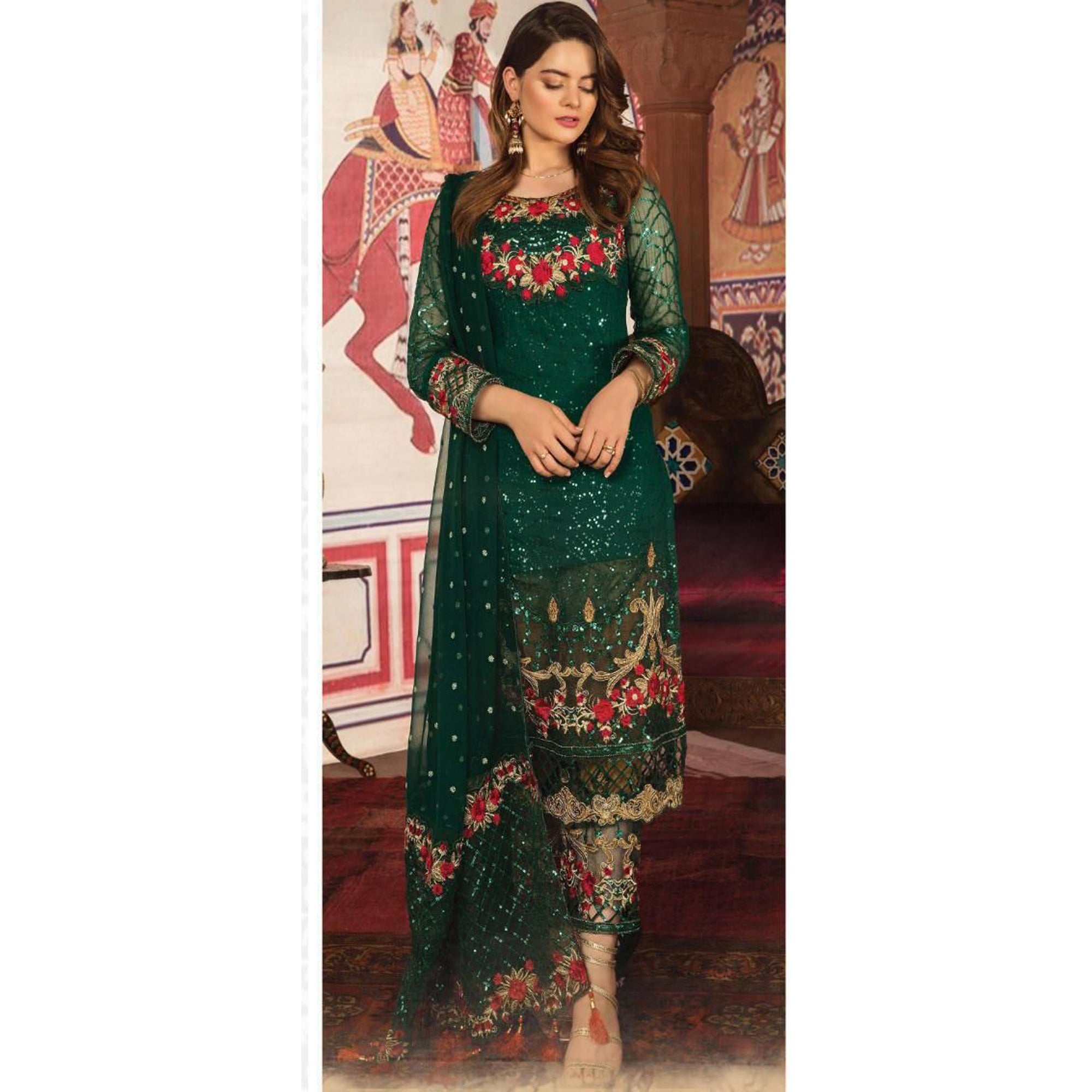 Indian Wedding Wear Embroidery Work Salwar Kameez Trouser Pant Suits