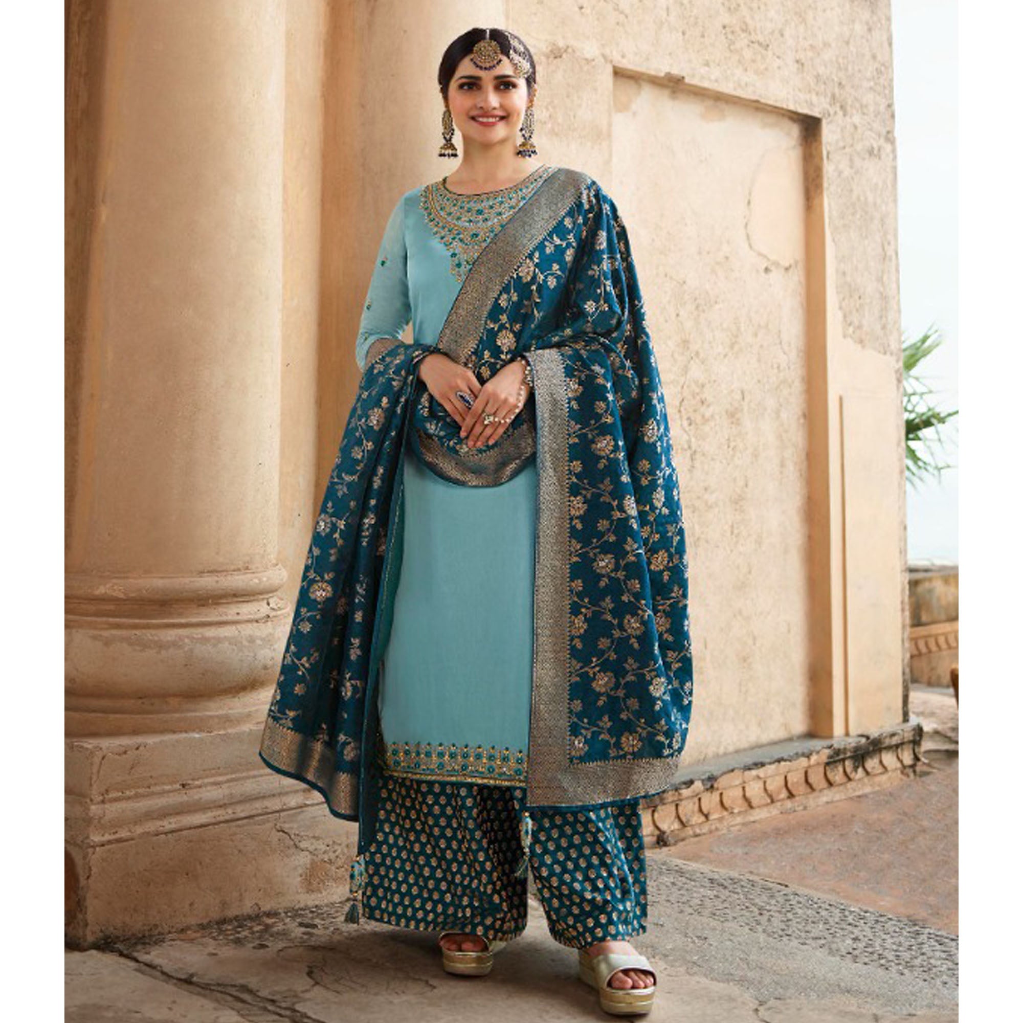 Roka Nikah Wear Wedding Function Wear Salwar Kameez Plazzo Suits With Designer Dupatta