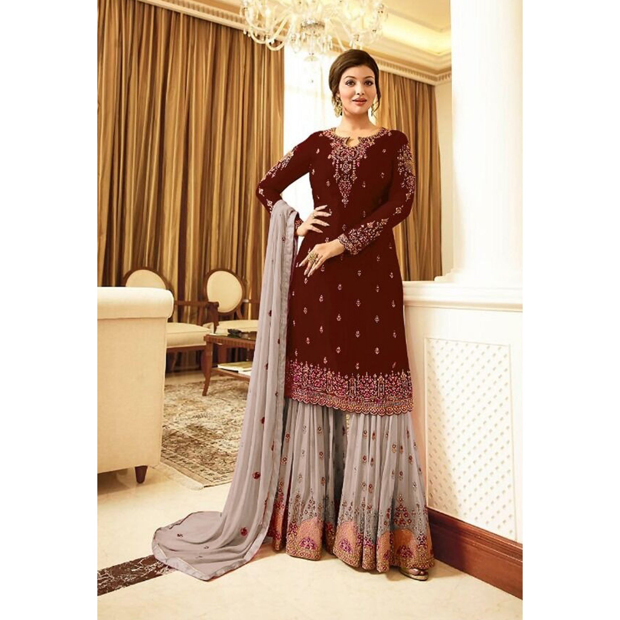 Indian Function Wear Sharara Palazzo Suits Heavy Embroidery Work Salwar kameez Palazzo Dress