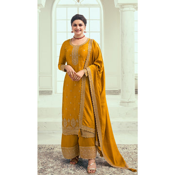 Georgette Fabric Yellow Color Salwar Kameez Dress Ready to Wear Indian Designer Plazzo Suits