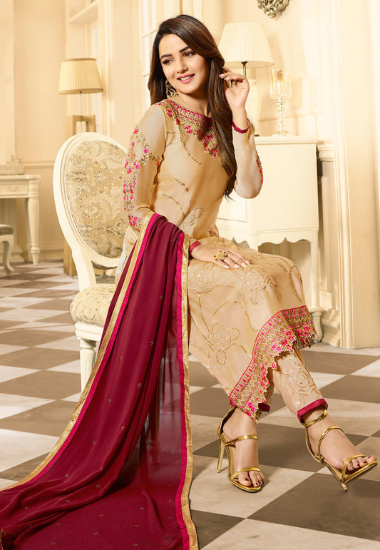 Georgette Fabric Salwar Kameez Suits Full Embroidery Worked Trouser Pant Dresses