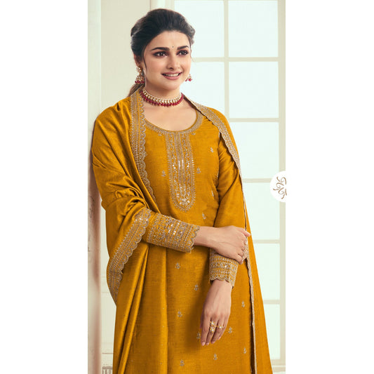 Georgette Fabric Yellow Color Salwar Kameez Dress Ready to Wear Indian Designer Plazzo Suits