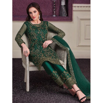 Attractive Designer Soft Net With Embroidery Work Salwar Kameez Pant Suit