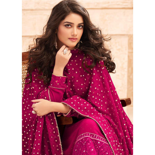 Event Function Wear Salwar Kameez Palazzo Pant Suits With Real Geoegette Dupatta