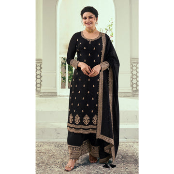 Georgette Fabric Wear Black Color Unique Design Salwar Kameez Plazzo Suits