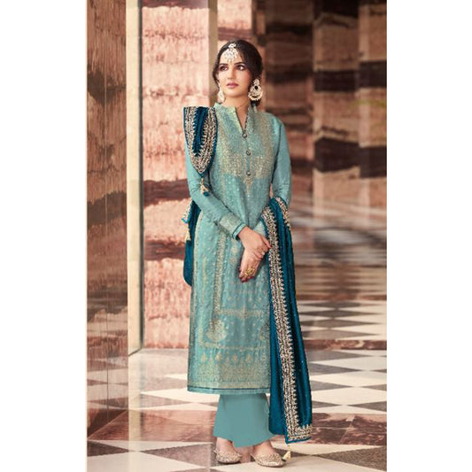 Indian Wedding Wear Embroidery Worked Dress Semi-Stitched Salwar Kameez Plazzo Suits