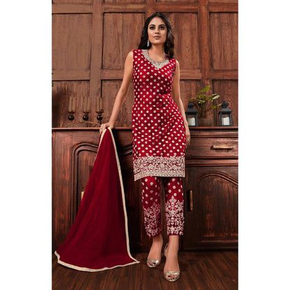 Butterfly Net Fabric Salwar Kameez Shrug Suits Full Embroidery Worked Outfits