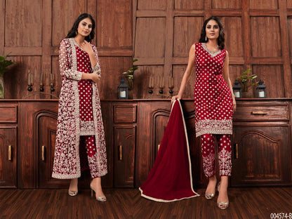 Butterfly Net Fabric Salwar Kameez Shrug Suits Full Embroidery Worked Outfits