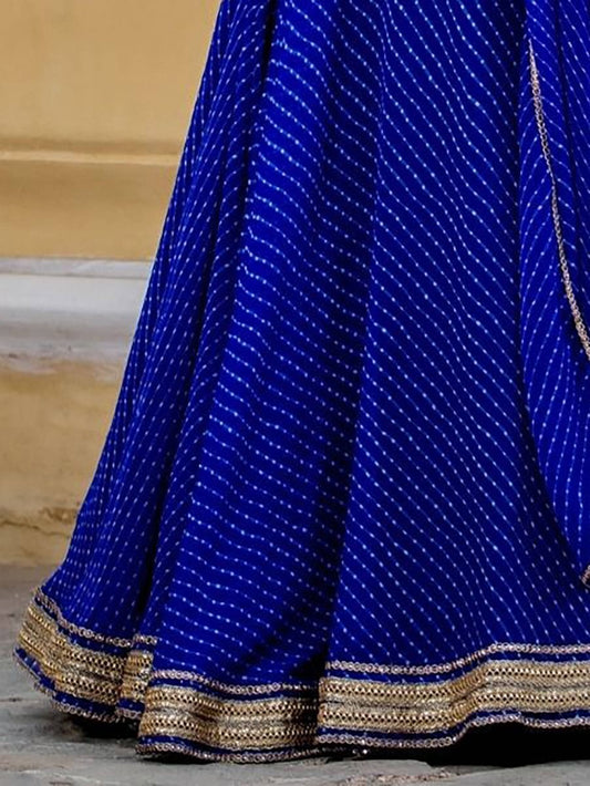 Indian Pakistani Roka Nikah Wear Laheriya Printed Work Blue Color Lehenga Choli