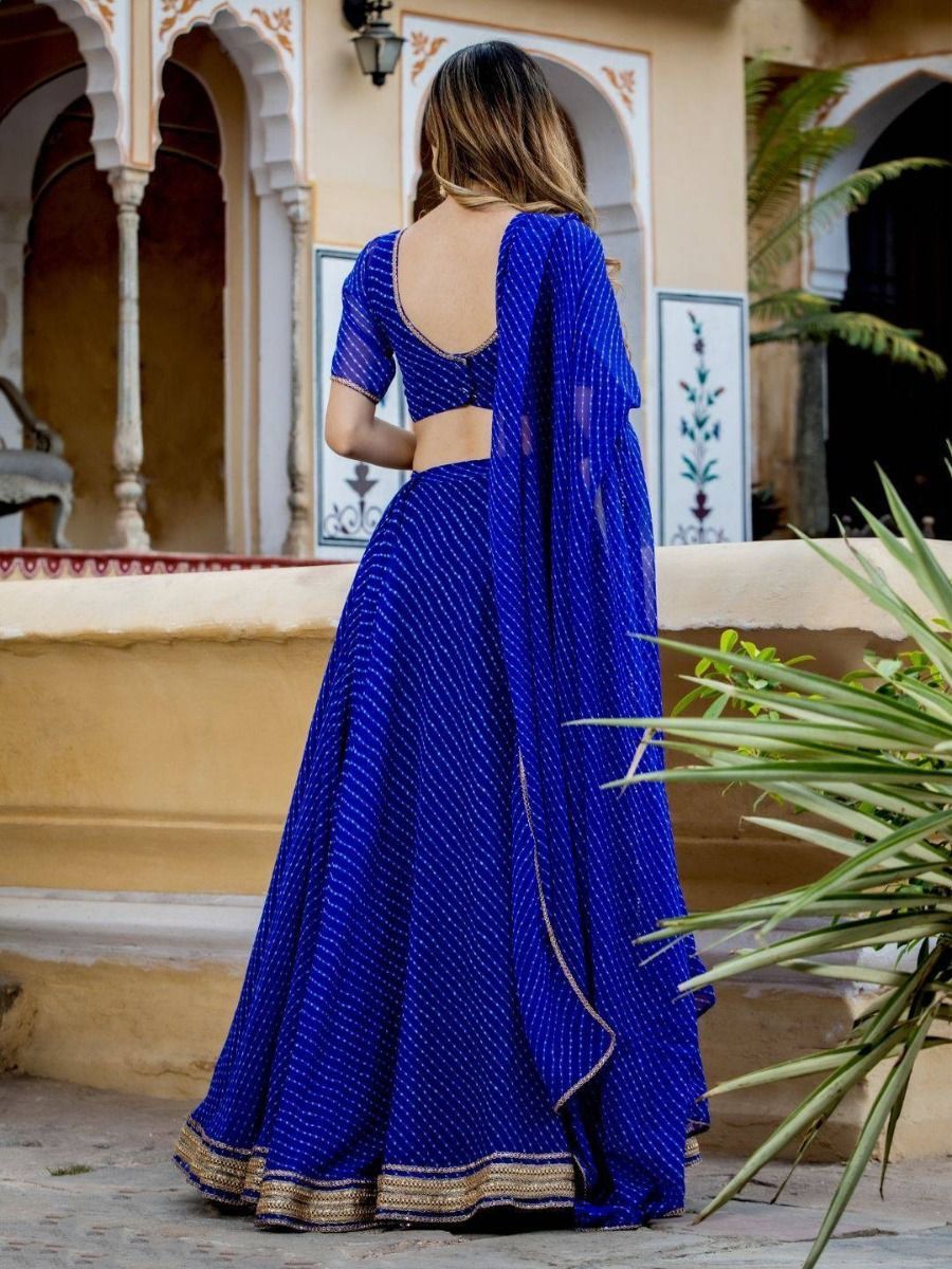 Indian Pakistani Roka Nikah Wear Laheriya Printed Work Blue Color Lehenga Choli