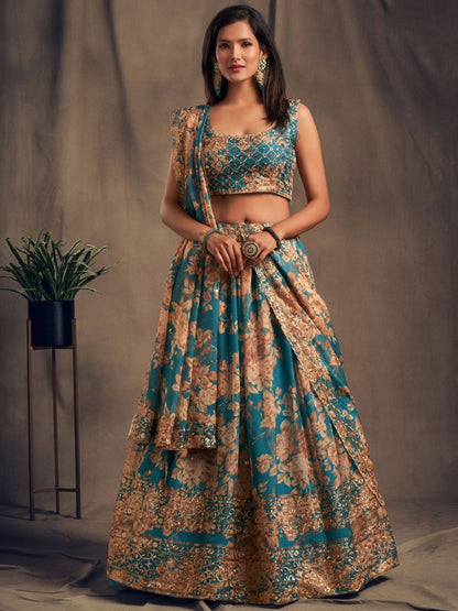 Teal Blue Color Indian Wedding Reception Party Wear Lehenga Choli