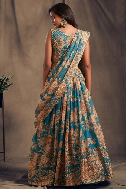 Teal Blue Color Indian Wedding Reception Party Wear Lehenga Choli