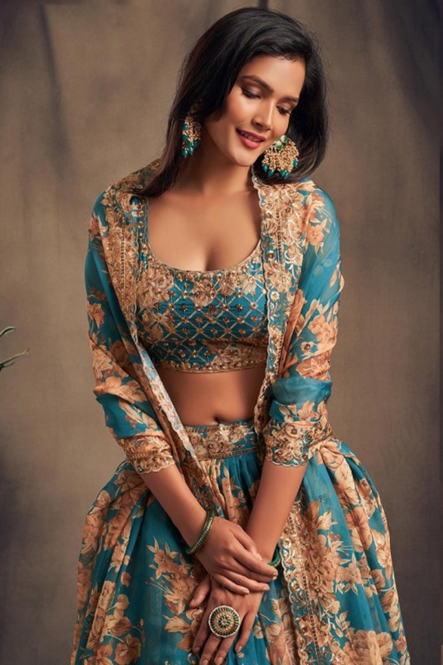 Teal Blue Color Indian Wedding Reception Party Wear Lehenga Choli