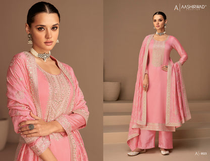 Pink Colour Premium Silk Santoon Fabric Embroidery Work Salwar Kameez Plazzo Suit