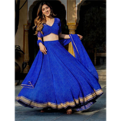 Indian Pakistani Roka Nikah Wear Laheriya Printed Work Blue Color Lehenga Choli