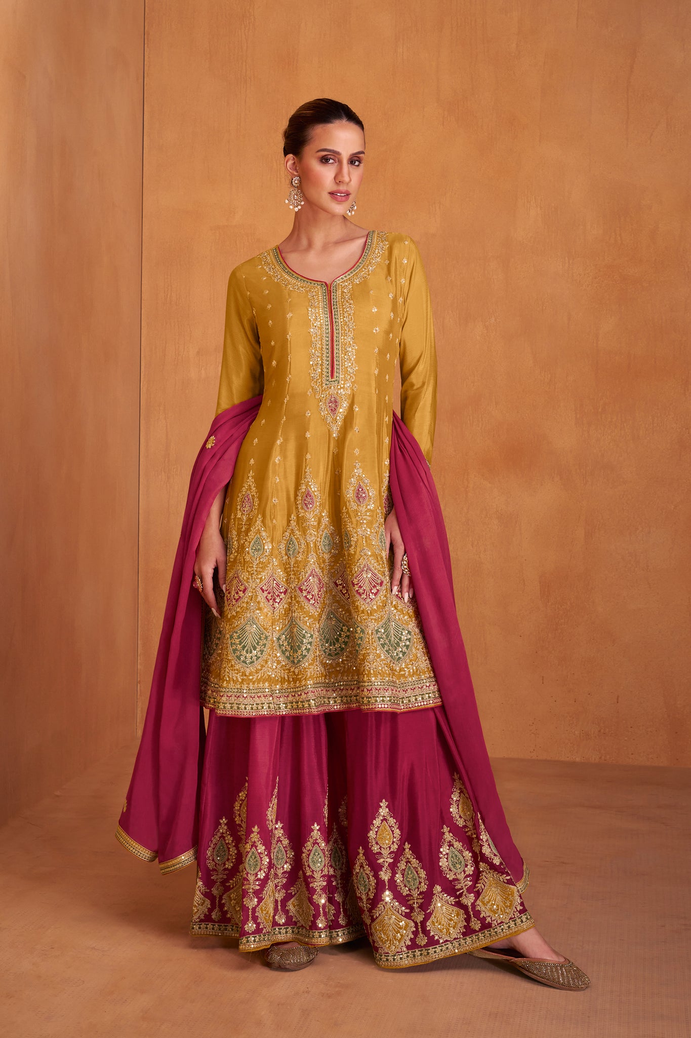 Haldi Function Wear Heavy Embroidery Work Salwar Kameez Palazzo Suits