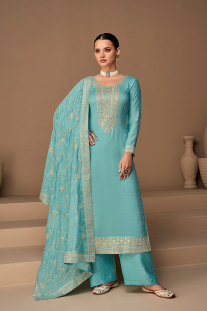 Attractive Designer Premium Silk With Embroidery Work Salwar Kameez Plazzo Suit