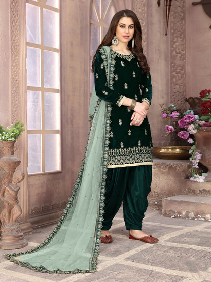 Reception-Party Wear Special Velvet Kameez Patiyala Suit