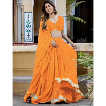 Indian Haldi Function Wear Laheriya Printed Work Lehenga Choli With Georgette Dupatta