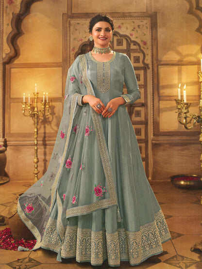 Satin Ready Made Anarkali Gown Suits