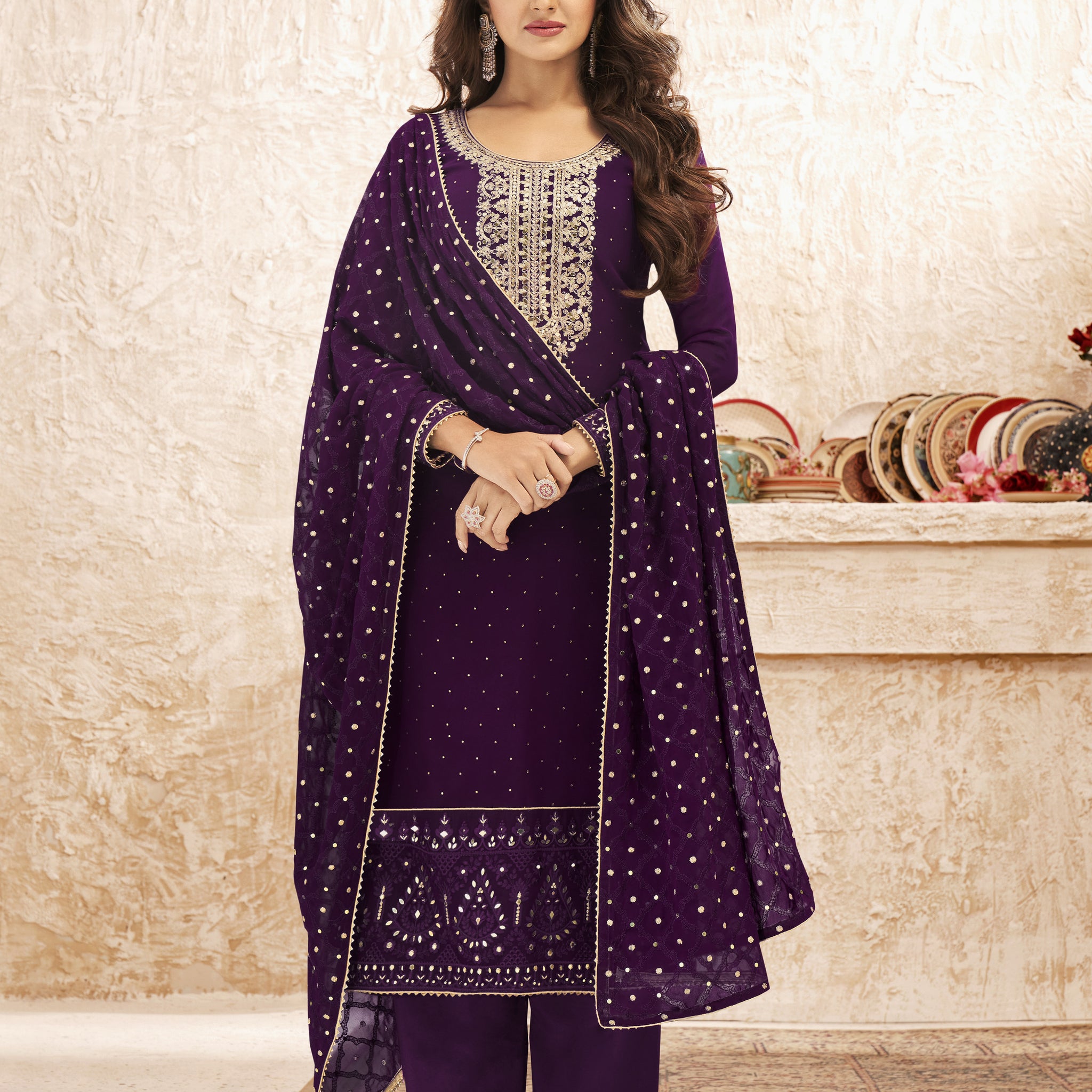 Indian Wedding Wear Georgette Fabric Salwar Kameez Plazzo Suits