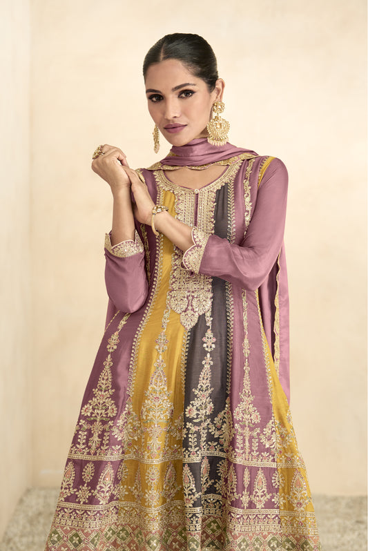 New Designer Outfit Chinon Fabric With Salwar Kameez Shrara Plazo Suit