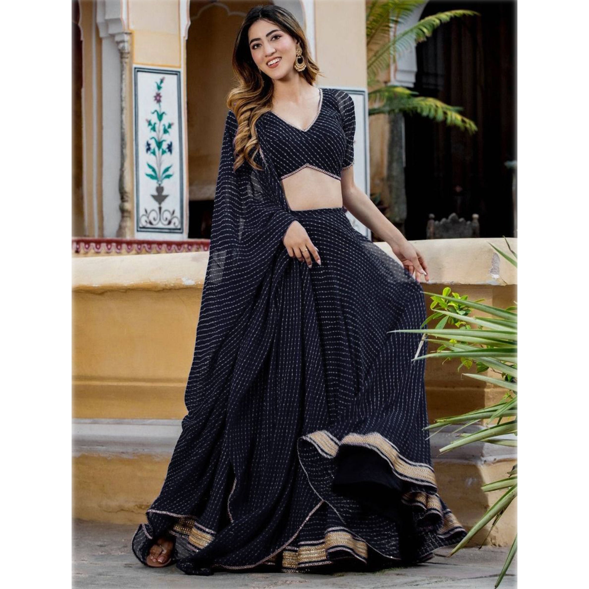 Indian Wedding Wear Black Color Georgette Fabric Lehenga Choli