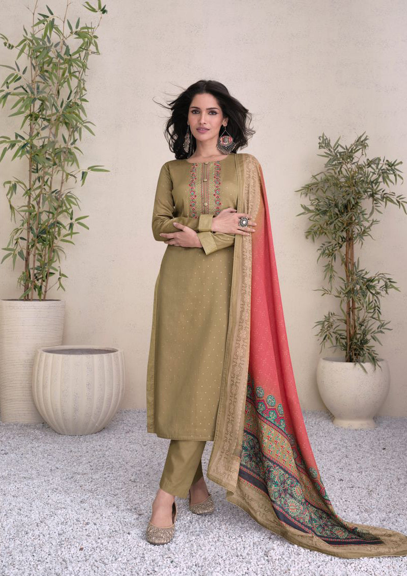 Cotton Fabric Stylish Embroidery Work Shalwar Kameez Pant Suits